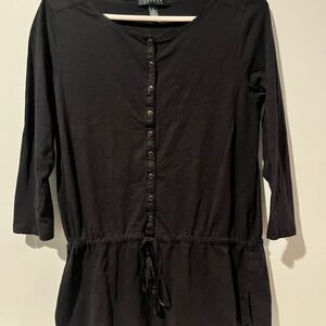 Lauren by Ralph Lauren Women’s Black 3/4 Sleeve ButtonDown Tie Shirt, Size Small